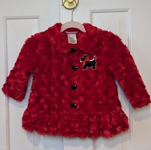 Girls Faux Fur Coat by Young Heart Size 18M Dog Red